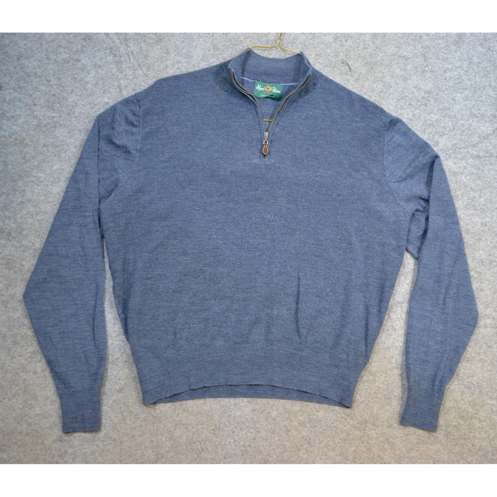 Alan Paine Sweater Mens XL / EU 56 Blue Pure Merino Wool 1/4 Zip Mock Neck